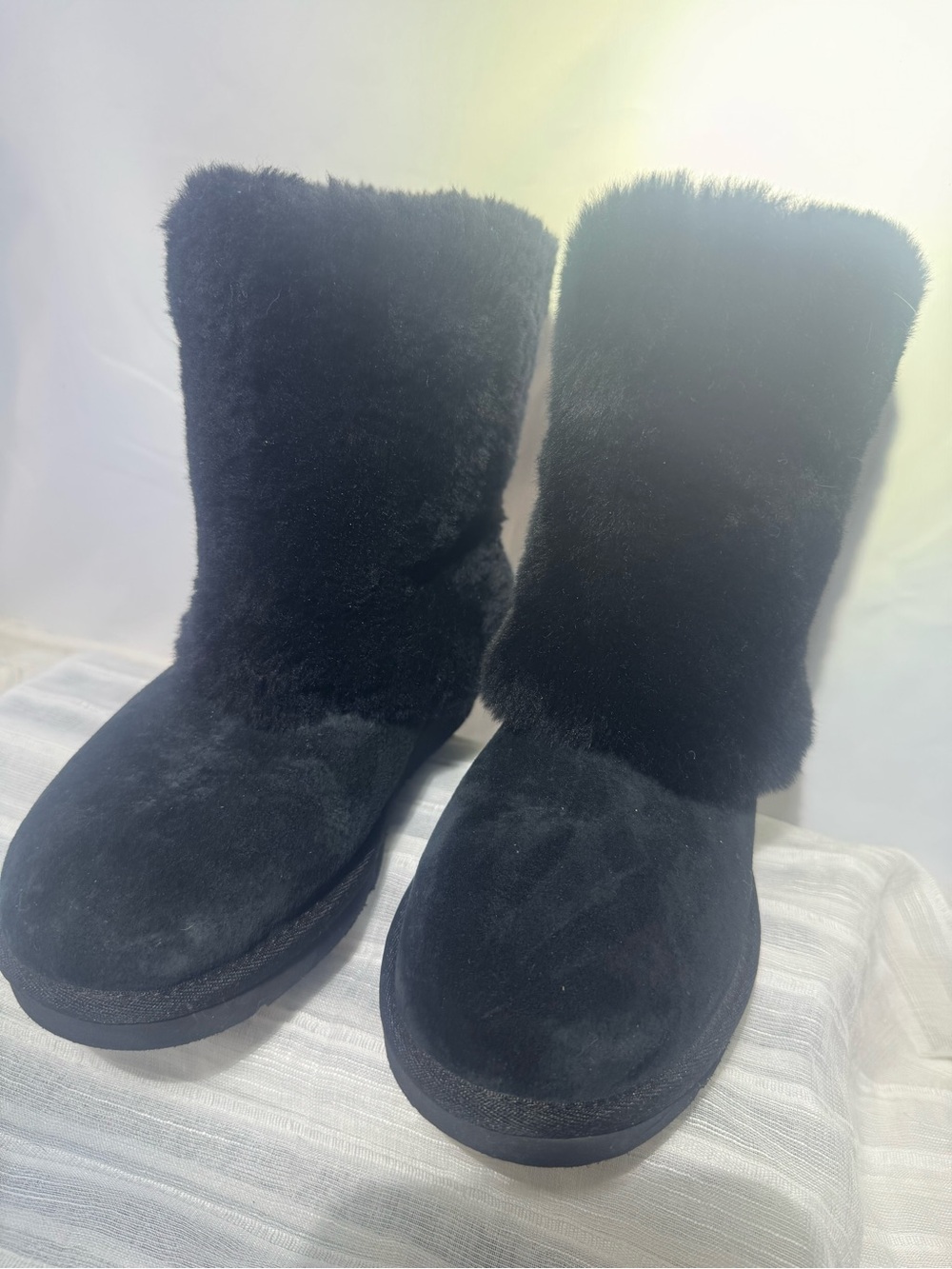 UGG Black Faux Fur Classic Short Winter Boots